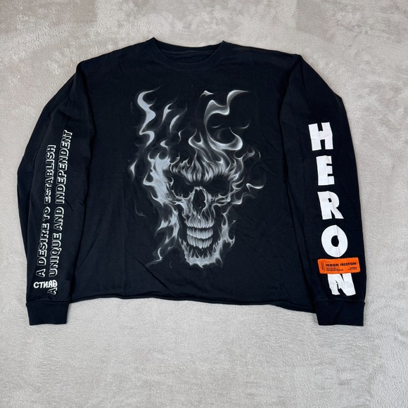 Heron Preston Attitude Of Man Essence Woman Skull Shirt Mens XL Black Preowned - Picture 1 of 6